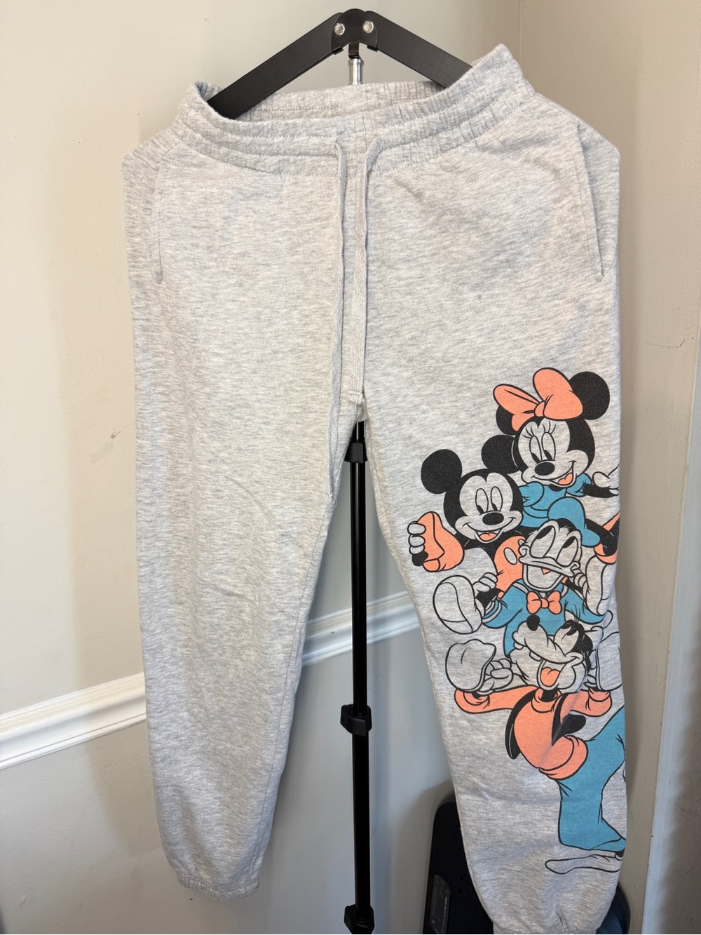 Disney Gray Sweatpants with Coral & Blue Minnie, Mickey & Friends Graphic